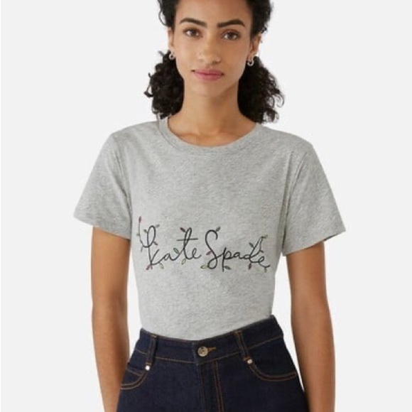 Kate Spade String Lights Logo Holiday Short Sleeve Tee - Picture 1 of 8